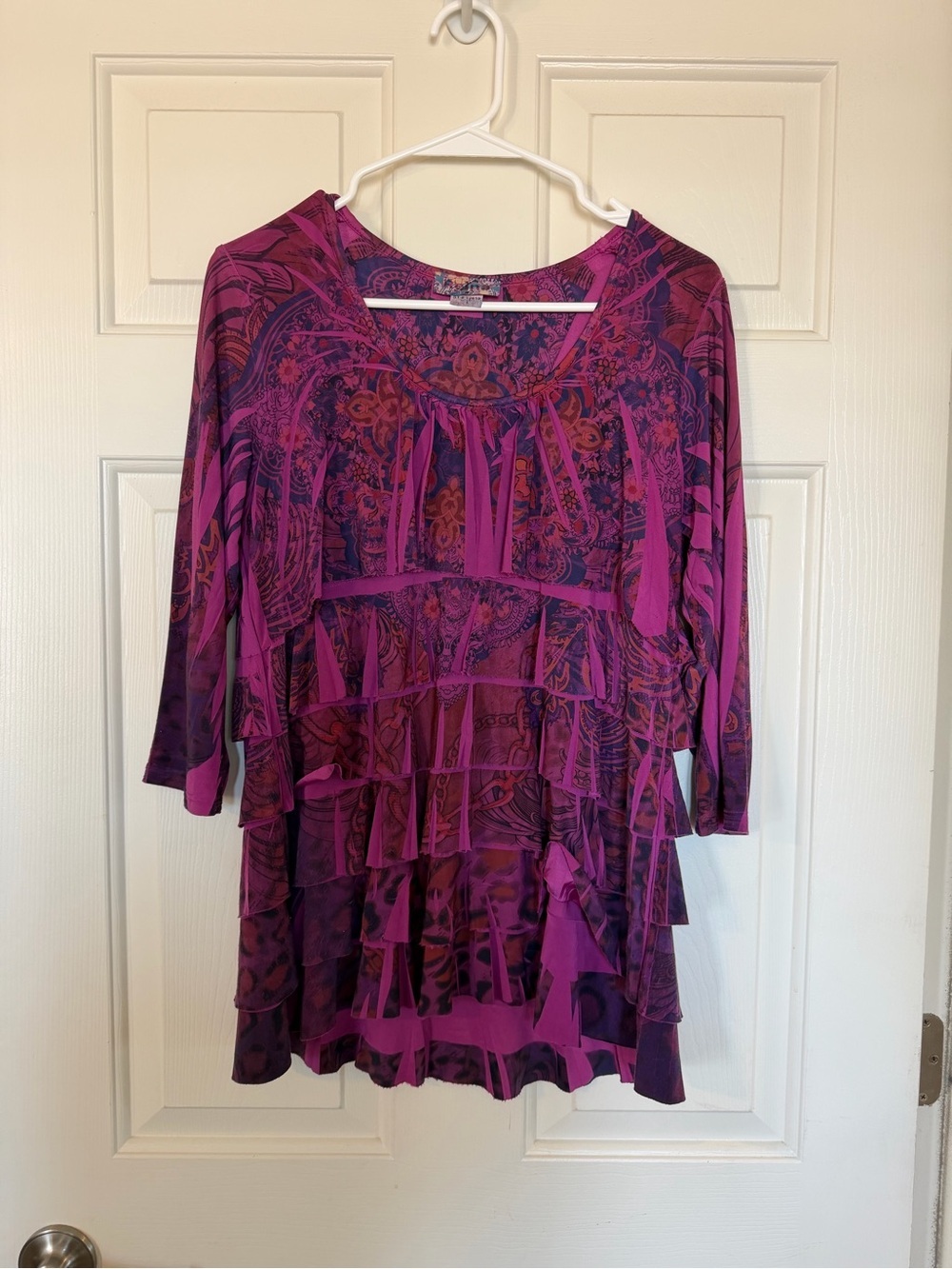 Reina Layered Ruffle Paisley Tunic - Magenta & Purple - size 1